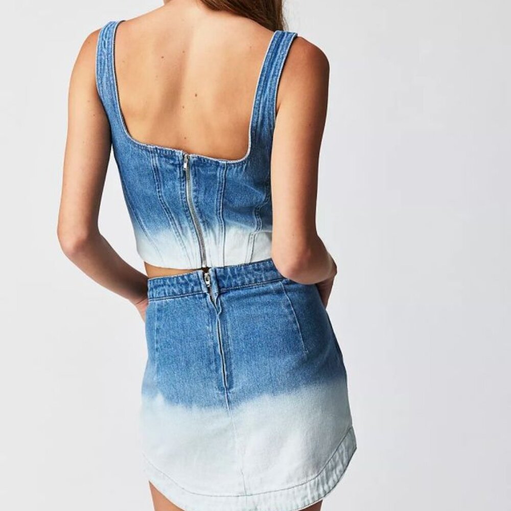 NWT Amanda Uprichard Raisa Denim Top - Picture 2 of 8